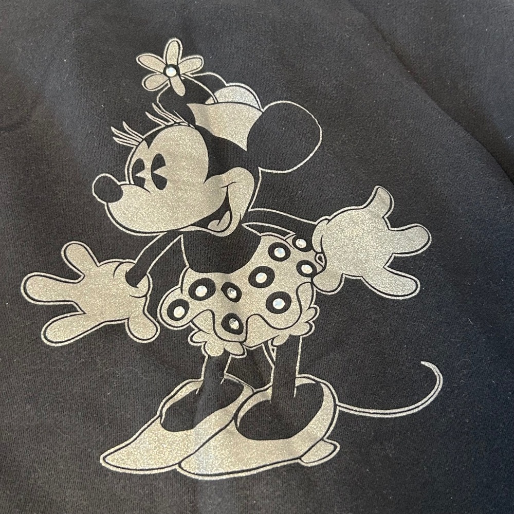 Disney Store Minnie Mouse Daisy Flower Zip Up Hoodie Sweatshirt Black - Picture 5 of 7